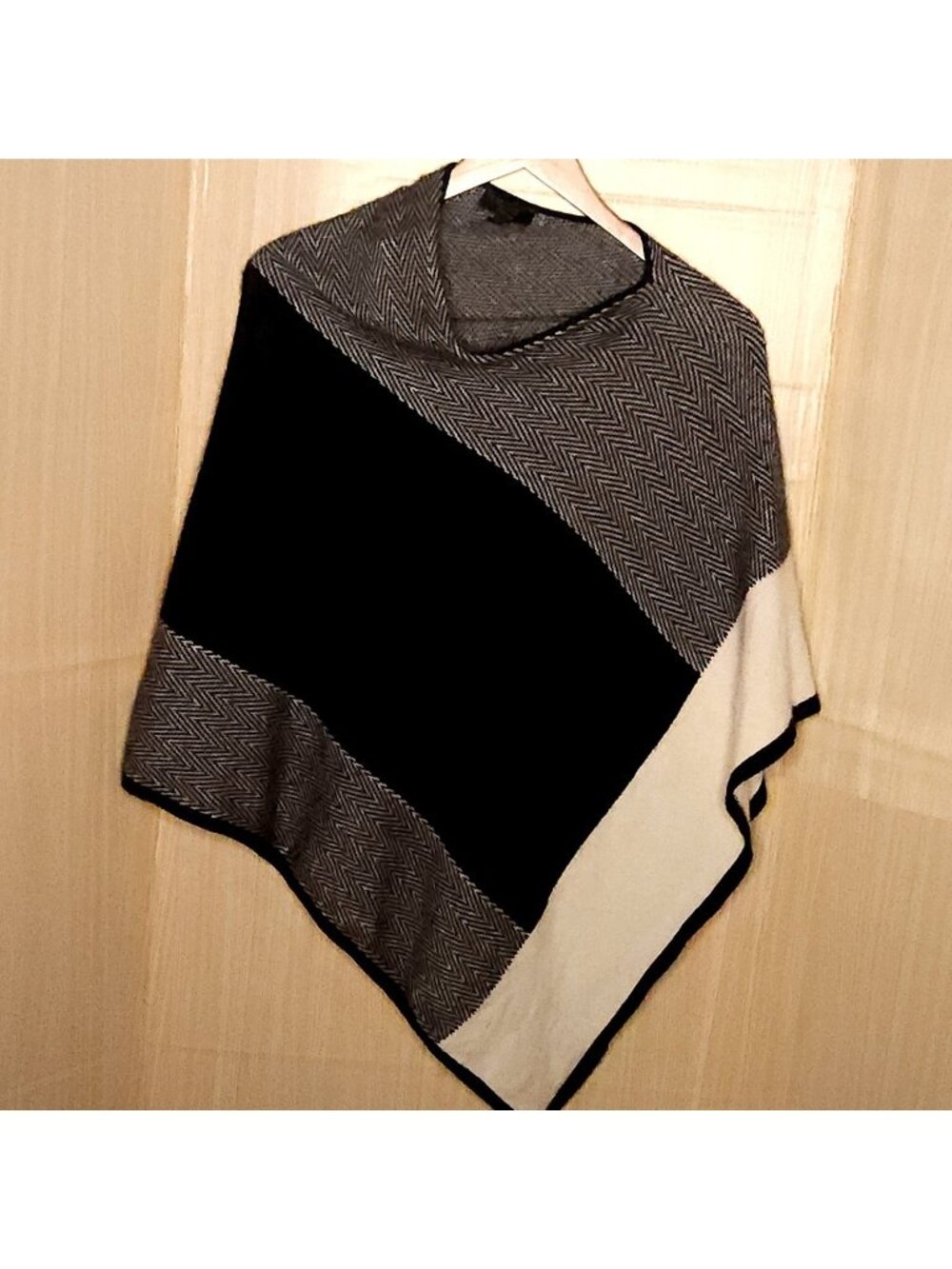 Charter Club Cashmere Luxury Black White Poncho One Size OS